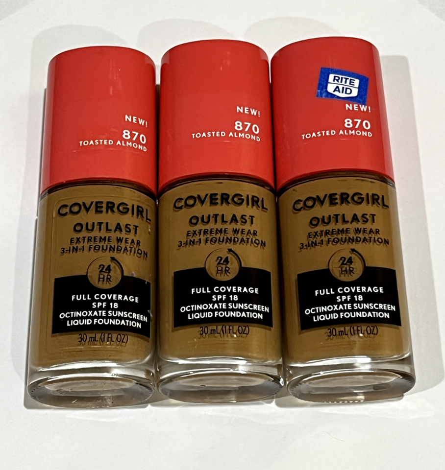 3 Covergirl Outlast Extreme Wear Foundation 870 Toasted Almond 1 oz - $11.09