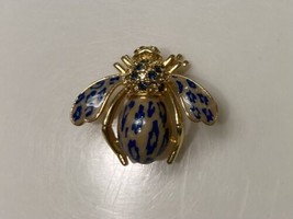 Joan Rivers Bee Pin Brooch Animal Print Brown Tan Blue Enamel Crystals - $44.88