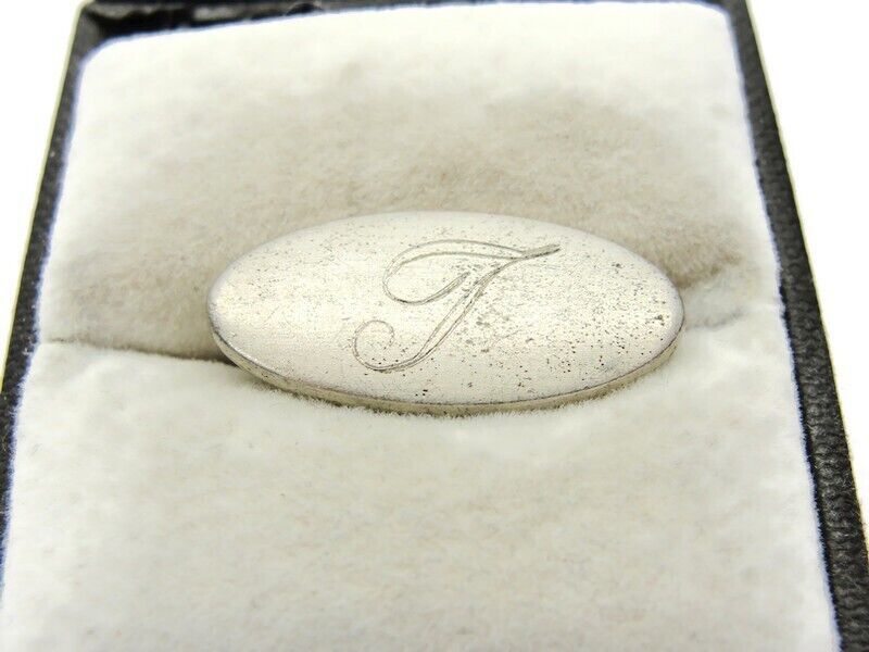 1" "T" Initial Swank Small Brushed Finish Oval Vintage Neck Tie Clip Silver Tone - £11.62 GBP