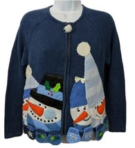 Tiara Petites Holiday Christmas Snowman Zip Up Womens Sweater Size Petit... - £28.49 GBP