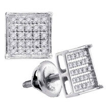 Sterling Silver Unisex Round Diamond Square Cluster Stud Earrings 1/6 Cttw - £38.39 GBP