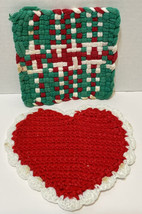 VTG Handmade Crocheted Holiday Potholders Hot Pads Christmas Valentines Lot 2 - £9.28 GBP