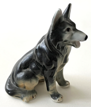 Vintage Miniature Porcelain Dog Figurine German Shepherd 3.25&quot; tall Dark Grey - £13.70 GBP