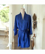 Vintage Victoria&#39;s Secret Gold Label Blue Satin Kimono Short Robe Y2K 90&#39;s - $25.48