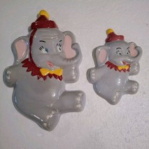 Vtg 2 Circus Elephants Ceramic/Chalkware Unisex Colorful Wall Hanging Mom &amp; Baby - £18.75 GBP