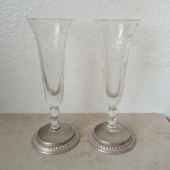 Antique Etched Crystal Sterling Silver Cordials - $60.00