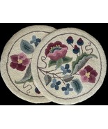 Vintage Hand Hooked Chair Pads Lot 2 100% Wool 15&quot; Rug Queen Anne Floral... - $36.44