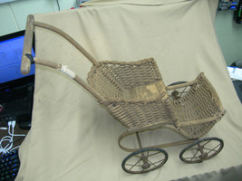 ANTIQUE Doll Stroller Made Of Wicker, Metal And Rubber - £79.12 GBP