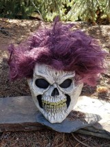 Skull Skeleton Mask Full Head Purple Wig Latex Halloween Costume Adult Vintage - £24.65 GBP