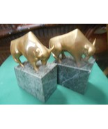 Great Collectible Heavy Pair Brass BULL Steer BOOKENDS on Heavy MARBLE S... - £97.76 GBP