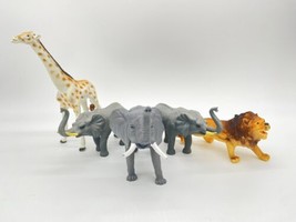 5 Vintage Hard Plastic Elephants Giraffe Lion Figurines Toy Figure 1999 1998 - £29.71 GBP
