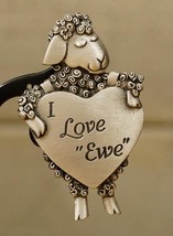 Vintage Costume Jewelry JJ Pewter I LOVE EWE Heart Sheep Figural Brooch Pin - £15.56 GBP