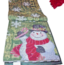 New Winter Tapestry Jolly Snowman Table Runner 13&quot; X 72&quot; Snowflakes Let It Snow - £16.74 GBP