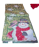 NEW Winter Tapestry Jolly SNOWMAN TABLE RUNNER 13&quot; X 72&quot;  SNOWFLAKES LET... - £16.66 GBP