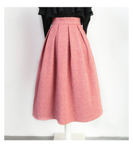 Winter Pink Midi Pleated Skirt Women Custom Plus Size Midi Woolen Party Skirt image 8