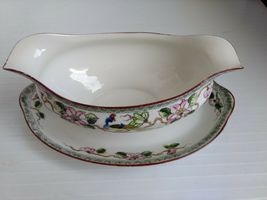 Nippon Noritake Gravy Boat with Attached Underplate Mystery #40 Flowers Peacocks image 10