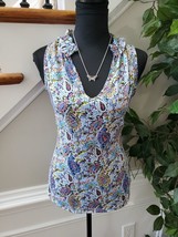 Reneec Women&#39;s Multicolor Polyester V-Neck Sleeveless Casual Blouse Size Small - £18.09 GBP