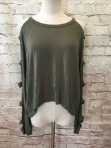 BLUE LIFE Green Jersey Knit Top Dolman Ladder Cut Out Sleeve Cold Shoulder Sz XS - £23.18 GBP