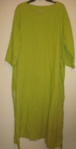 LO Len Ok Linen Maxi Dress w/Belt XXXL Lime Green Lagenlook Modest - £29.68 GBP