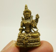 Green Tara Mini Statue Figurine Mother Wisdom Success Brass Blessed Tiny Amulet - £36.52 GBP