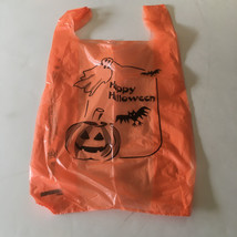 Vintage orange plastic happy Halloween bag with ghost bat and pumpkin gr... - $19.75