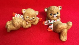 Vintage 2 Lefton Mini Christmas Brown Bears Ceramic w Striped Xmas Scarf... - $166.62 MXN