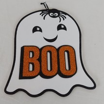 Happy Halloween Ghost Cutout Glitter Boo Spider Hanging Wood Sign Party ... - $7.85