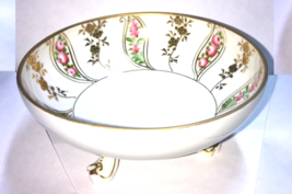 Nippon Morimura Footed Serving Bowl Gold Trim Signed 6 1/2&quot; Wide - £11.71 GBP