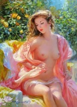 Art Oil painting Portrait beautiful naked girl in the rose garden hand painted - £55.91 GBP