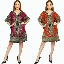 Kaftan Short Knee Length Gown Nightwear Pink &amp; Orange 2Pcs - £11.83 GBP
