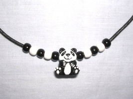 Panda Bear Endangered Animal Hand Painted Ceramic Pendant On Beaded Adj Necklace - £11.21 GBP