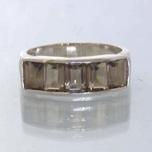 Smoky Quartz Square Burma Gems Handmade 925 Silver Channel Ring size 12 Design 6 - £80.22 GBP