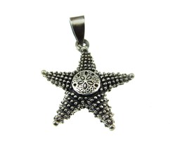 Handcrafted Solid 925 Sterling Silver Sand Dollar on Textured Starfish Pendant - £13.06 GBP