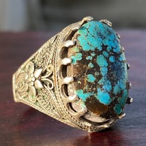 925 sterling Silver men&#39;s ring Natural antique turquoise stone feroza فيروز - £47.71 GBP