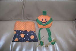 HALLOWEEN Dotted Fabric Pumpkin Sandbag Shelf Ornament in a Matching Bag Cute! - £5.48 GBP