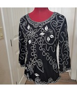 Lauren Michelle Shirt Womens sz Large Black Embroidered Long Sleeve Art ... - $24.60 CAD