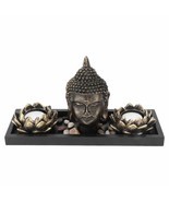 Buddha & Lotus Poly Resin 11"X4"X6" Candle Stand Gift Set - £41.26 GBP