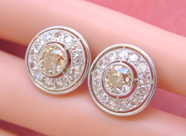 Art Deco 3.30ctw Champagne Mine Diamond 15 Mm Halo Statement Stud Earrings 1930 - £6,438.86 GBP
