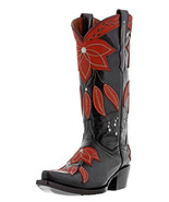 Womens Western Rodeo Boots Black Leather Lotus Dream Catcher Snip Toe Si... - €74,94 EUR