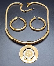 Bellezza Bronze Lira Coin Pendant Necklace 18&quot; &amp; Hoop Earrings Set Snake Chain - £60.27 GBP