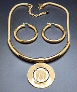 Bellezza Bronze Lira Coin Pendant Necklace 18&quot; &amp; Hoop Earrings Set Snake... - £58.97 GBP