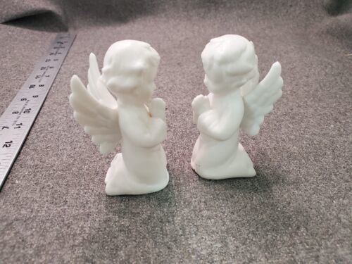 2- Schmid Praying Angels Bowed Heads, Wings, Little Toes, Japan, 3.25" High - $12.35