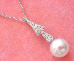 Estate 12mm Big South Sea White Pearl Drop .45ctw Diamond Pendant Necklace Italy - £1,711.90 GBP