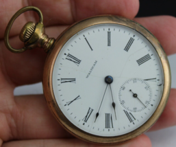 10k GOLD filled &amp; 7J pocket watch WALTHAM 16s AWW CO Wadsworth WORKS VIDEO! - $177.64