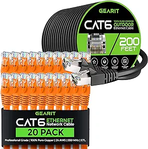 GearIT 20Pack 5ft Cat6 Ethernet Cable &amp; 200ft Cat6 Cable - $207.99