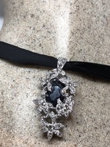 Vintage Real Blue And White Sapphire 925 Sterling Silver Pendant Choker - £128.00 GBP