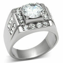 TK348 Stainless Steel Polished Ring with Clear CZ &amp; AAA Grade Quality - $35.49