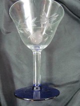 Weston Leaf Etched Wine Glass 5&quot; Tall Cobalt Blue Footed - £4.45 GBP