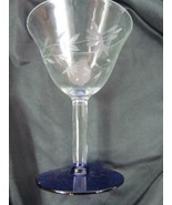 Weston Leaf Etched Wine Glass 5&quot; Tall Cobalt Blue Footed - £4.47 GBP