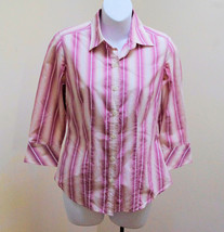Banana Republic XS Top Pink Striped 3/4 Sleeve Shirt - £15.40 GBP